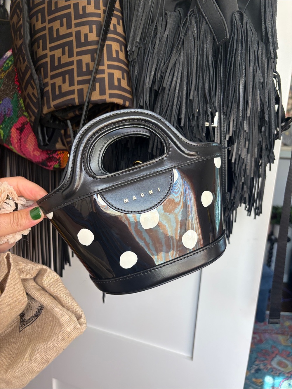 Marni Tropicalia Micro Patent Leather Polka Dot tote bag - Picture 7 of 7